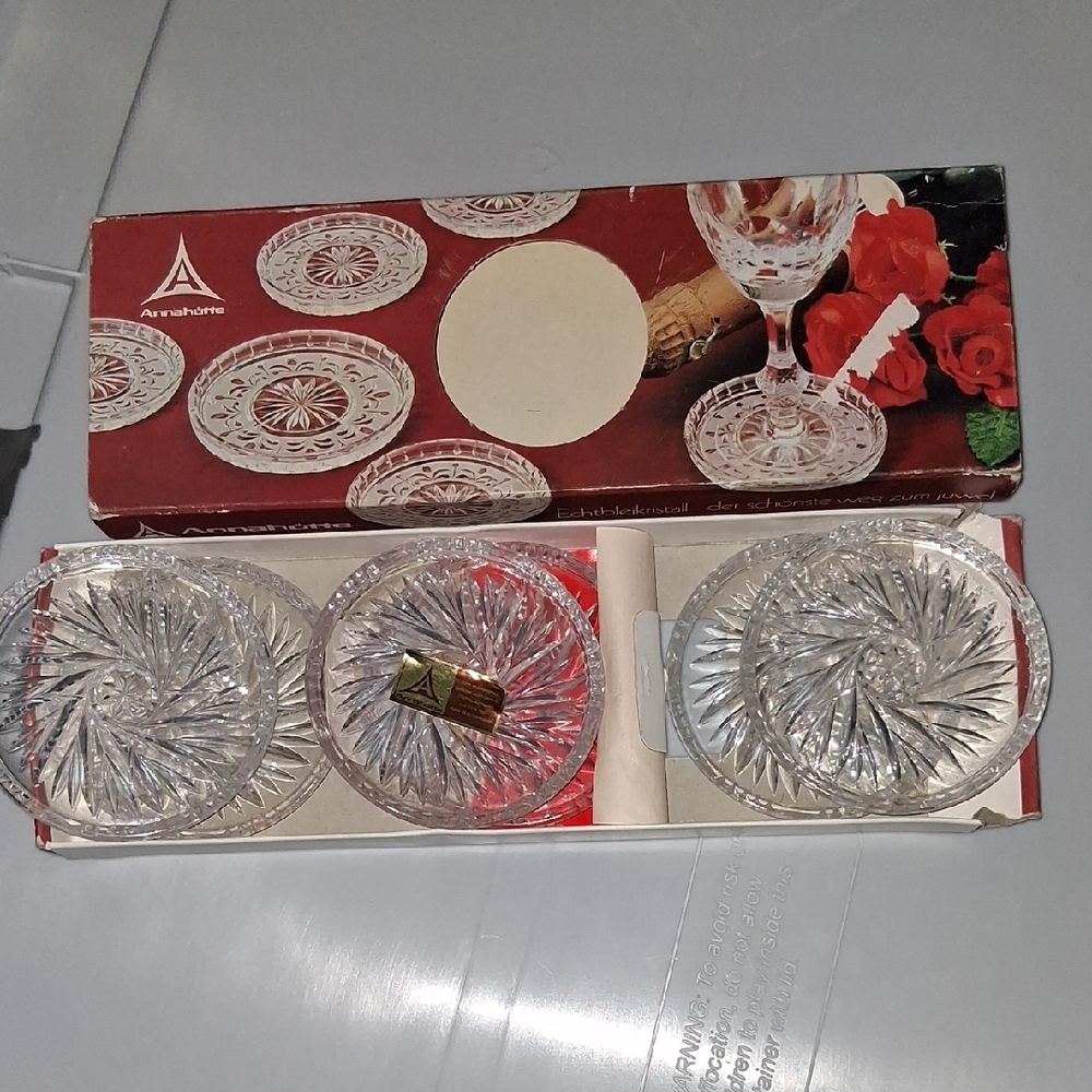 Anchor Hocking 24% Lead Crystal Coaster Set. Germany Made.